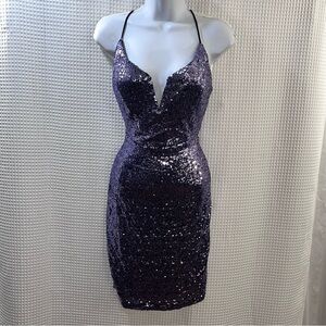 Lovesome ladies fitted bodycon Purple Sequin Dress size 1XL